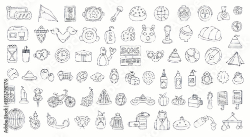Various food and drink icons.