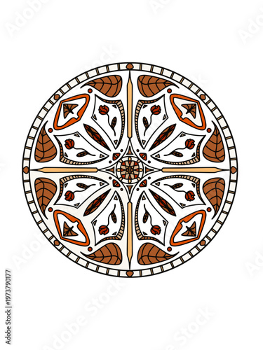 Italian Venetian compositional closed autumn floral pattern in a stained glass circle.