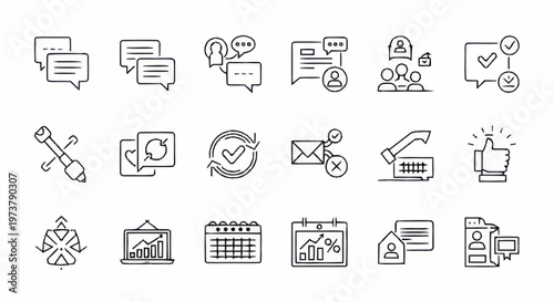 Black and white business communication icons.