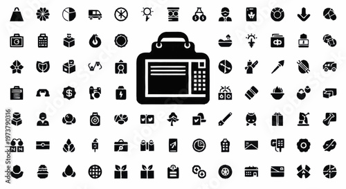 Black Briefcase With Business Icons Inside.