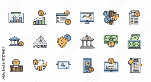 Financial icons and money symbols.