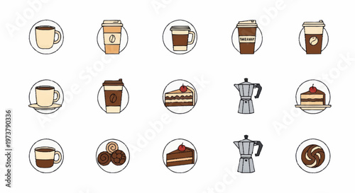 Coffee and dessert icons.