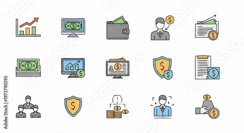 Business finance security icons set.