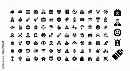 Black and white icons on white.