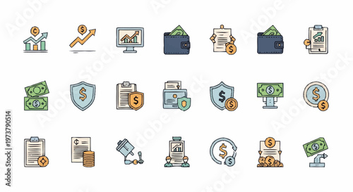 Financial icons and money symbols.