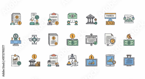 Collection of business and finance icons.