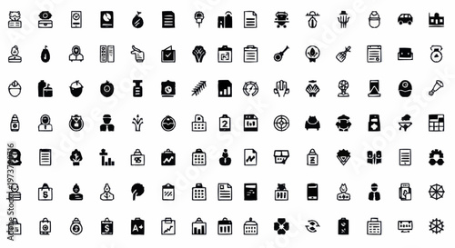 Various black and white icons.