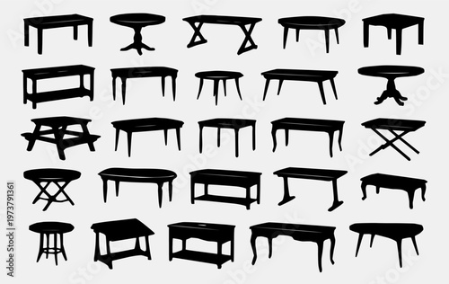 Table silhouettes set furniture collection dining coffee desk table shapes