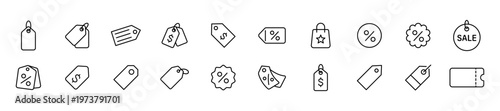 Set Of Price Line Icons. Editable stroke. The set includes a Discount, Expense, Price Increase, Quotation, Wholesale Price, Value, Price Range, Bargain, Bill, Estimate, and more.