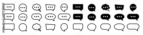Chat icon set. Outline and filled speech bubbles sign. Messaging and conversation sign for UI, apps, and communication tools. Talk symbol. Text pictogram. Feedback illustration.