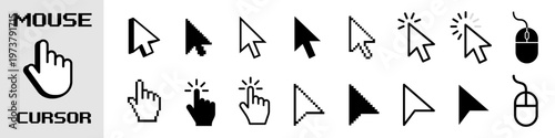 Mouse click cursor icon set, Cursor, click icons set. Click set vector. arrow and mouse forms, vector illustration.