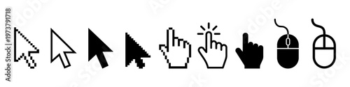 Mouse click cursor icon set, Cursor, click icons set. Click set vector. arrow and mouse forms, vector illustration.