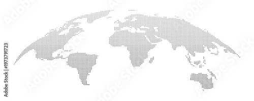 Curved World map earth globe with dot pattern. Halftone pixel texture, isolated world map. Vector international business, travel abstract political concept