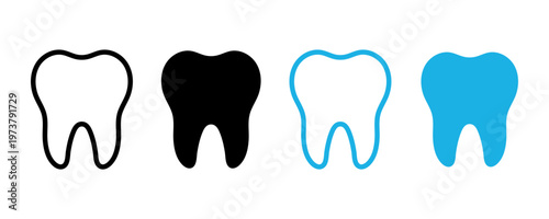 Tooth icon. Dental clinic logo. Human teeth vector illustration. Blue dentistry logotype. Oral hygiene concept. Dentist sign. Molar tooth enamel symbol. Simple tooth pictogram design isolated.