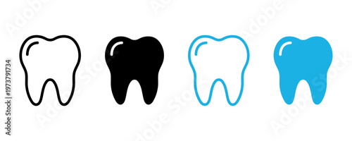 Tooth icon. Dental clinic logo. Human teeth vector illustration. Blue dentistry logotype. Oral hygiene concept. Dentist sign. Molar tooth enamel symbol. Simple tooth pictogram design isolated.