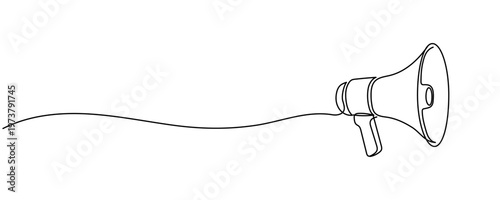 Megaphone continuous one line art drawing communication loudspeaker vector illustration Editable stroke