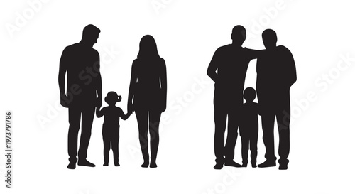 Silhouettes of couples with contrasting body language and emotional expressions