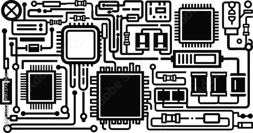 Black and White Electronic Circuit Board Components and Connections electronics schematic