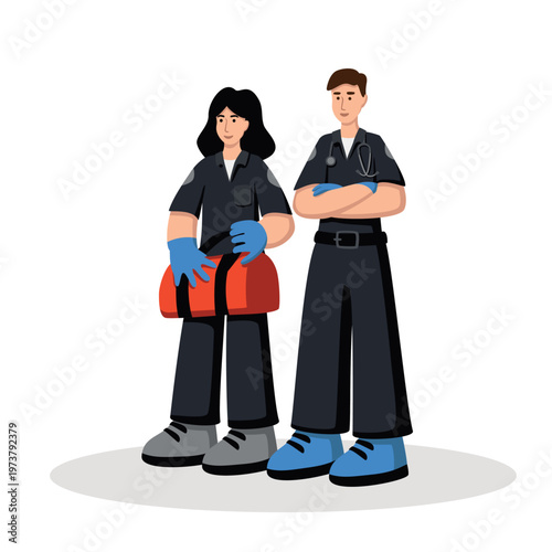 Emergency doctors are standing in full height, vector illustration, flat