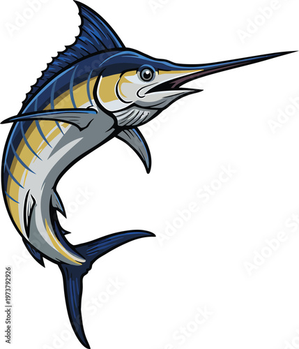 Dynamic Blue Marlin Jumping Vector Illustration for  Fishing and Marine Design