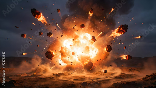 Explosive Impact: Dramatic Fire and Debris Explosion Scene