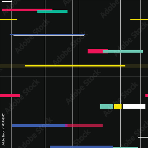 Abstract digital glitch art pattern with colorful geometric lines and rectangles on a dark background