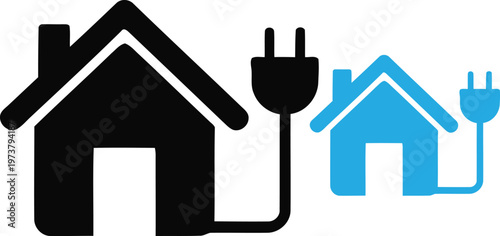 Smart home energy connection black and blue icons representing power and automation