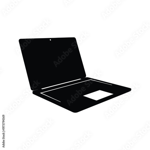 Sleek black laptop with open lid and visible keyboard and screen details