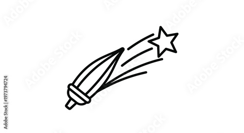 Okra pod following a shooting star in a simple black and white line art vector illustration depicting creative food concept designs.