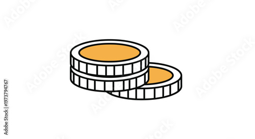 Stack of two gold dollar coins in a simple outline vector illustration style for finance, wealth, and banking related graphic design projects.