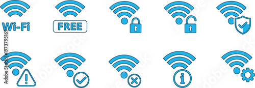 Collection of Wi-Fi icons indicating signal strength, security, and information.