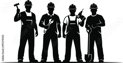 Workers unity silhouette of construction workers symbolizing labor solidarity and teamwork
