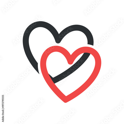 Intertwined red and black heart shapes forming a vector graphic illustration