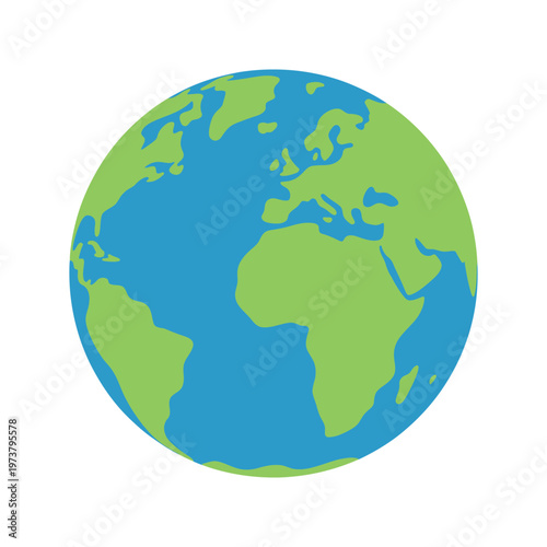 Vector graphic illustration of the Earth showing blue oceans and green continents