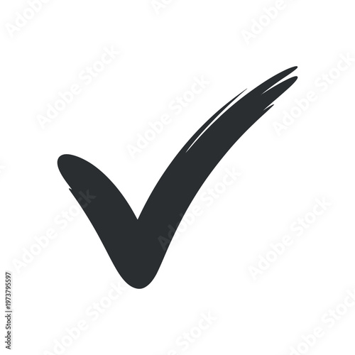 A large black checkmark vector graphic illustration with thick lines and a brush stroke effect on a white background