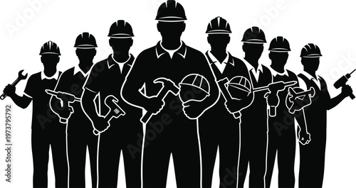 Workers unity silhouette of diverse laborers symbolizing strength and solidarity