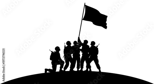 Soldiers raising a flag on a hill