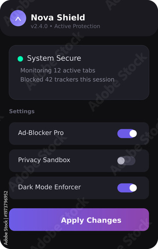 Mobile Application User Interface for Digital Privacy and Security Settings in Dark Mode