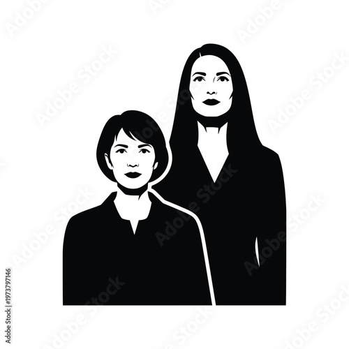 Elegant black and white portrait of a woman with a stylish haircut and confident demeanor