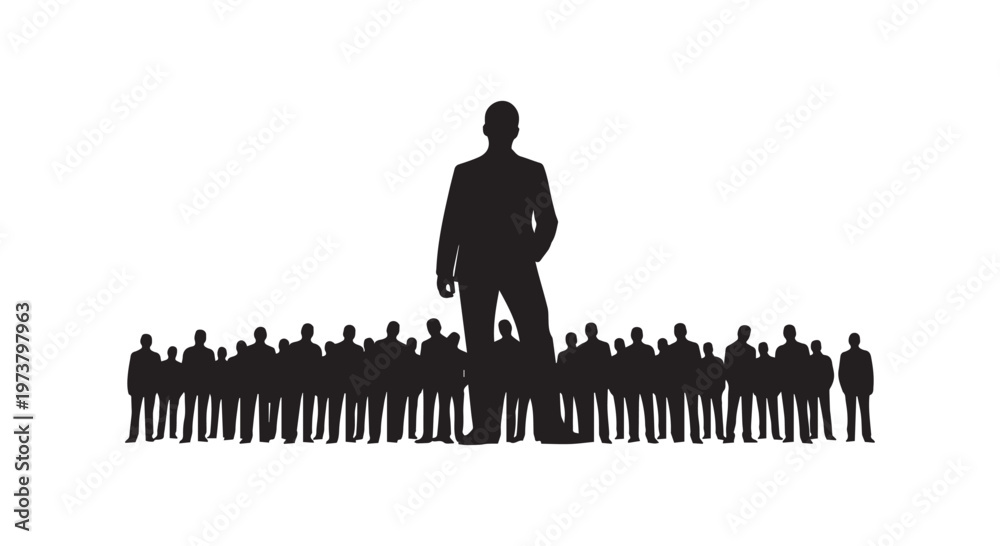 Εκτύπωση καμβά A lone silhouette against a row of black silhouettes, symbolizing individuality