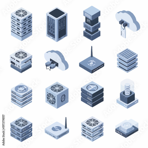 Collection of various computer server hardware.