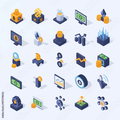 Business finance icons on cubes.