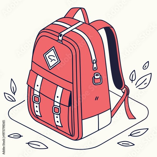 a red school backpack with front pockets and water bottles