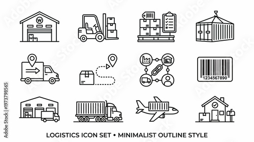 Logistics and Shipping Icons Minimalist Outline Style for Supply Chain Management