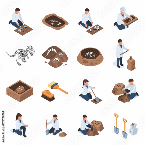 People working with dinosaur fossils excavation.