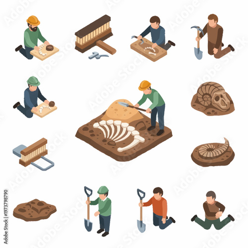 People working on dinosaur fossil excavation.