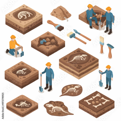 People excavating fossil bones carefully.