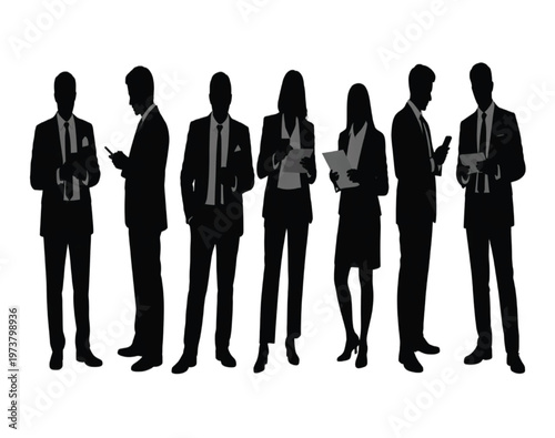 Black and white silhouette of business people standing vector illustration EPS PNG file