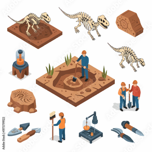 Dinosaur Fossil Excavation Site Illustration.