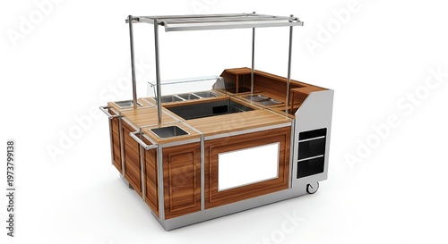 Wooden food truck with metal frame and grill modern design for street food business or market stall